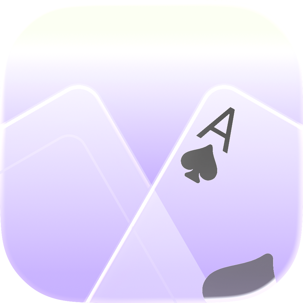 Round Rummy app icon with overlapping translucent playing cards and a spade symbol