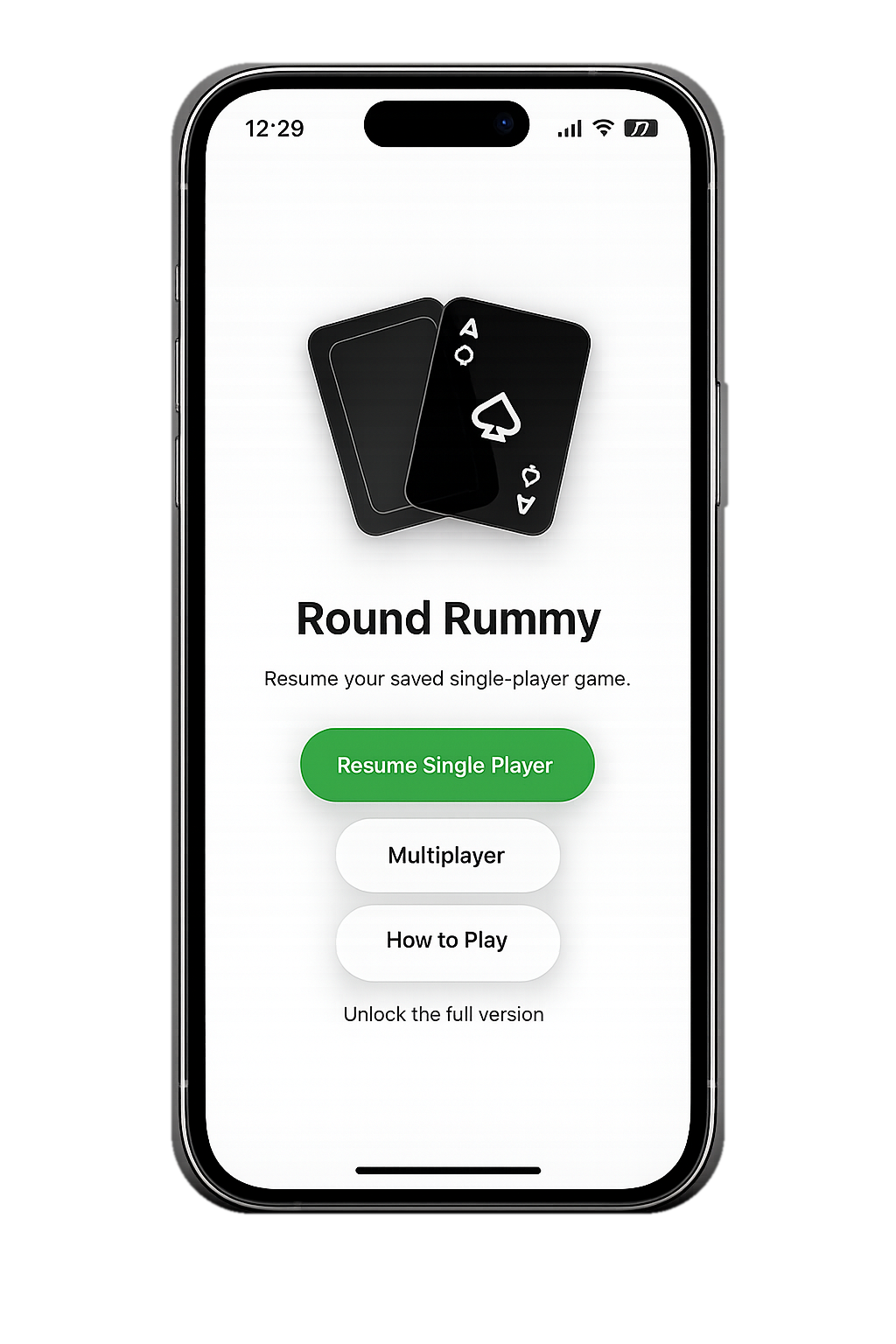 Round Rummy app screen showing the card icon artwork